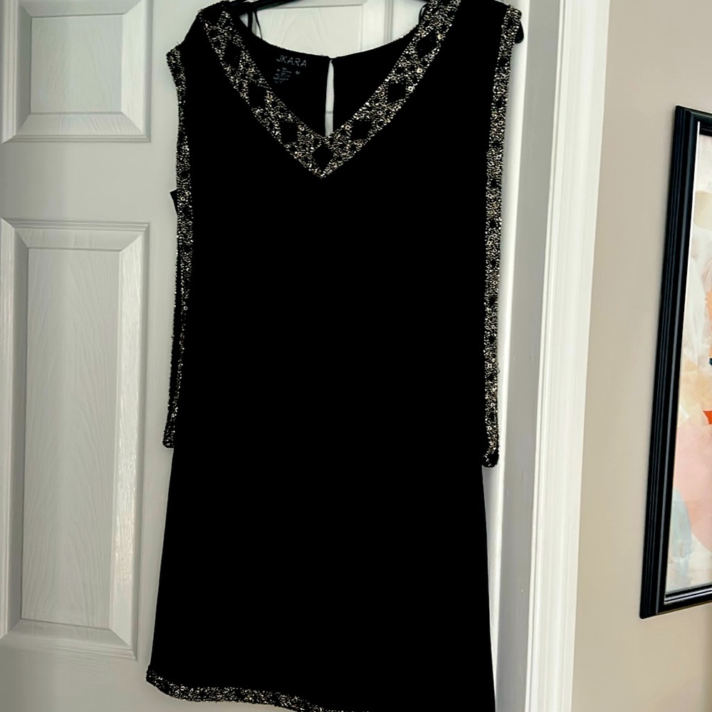 J Kara black short cocktail dress.  Embellished with sequins and beads